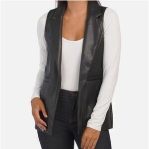 Sincerely Jules Womens Black Faux Leather Longline Open Front Vest Small